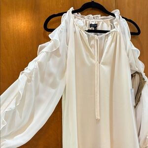 1. State Off-White Ruffle Cold Shoulder Blouse